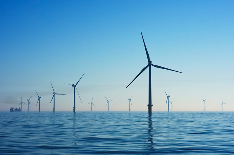 Wind turbines on the ocean